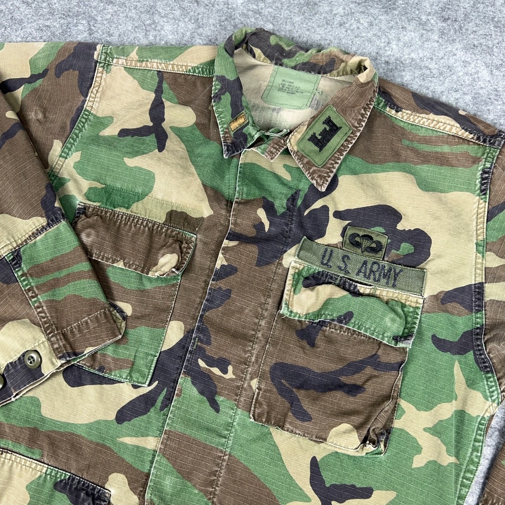 VTG US Army Jacket Mens Small Woodland Camo‎ BDU Combat Coat Military Ripstop